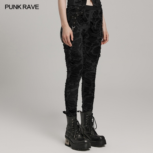 Punk Rave WK-623DDF Daily Fit Slim Design Decayed Punk Style Design Ribbon Wasteland Punk Trousers