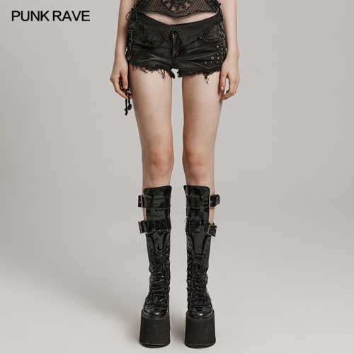 Punk Rave OPK-034NDF Hot Pants Design Foldable Decorative Patch Rough Edges Pocket Openings Punk Denim Shorts