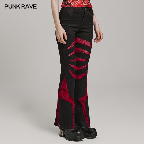 Punk Rave WK-595XCF Micro-Elastic Twill Woven And Spider Web Fabric Tearing Apart The Void Alien Bone Claws Goth Pointed Flared Trousers