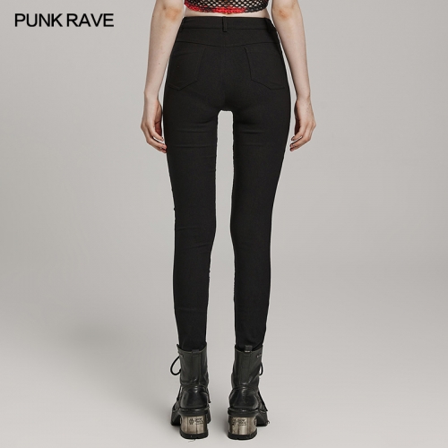 Punk Rave WK-606XCF Irregular Corns Sorting Decoration Elastic Woven And Mesh Fabrics Punk Burnt Pattern Hollow Trousers