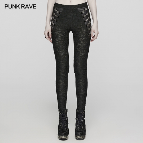 Punk Rave WK-605DDF Stretch Texture Knitting And Calendered Knitting Production Goth Texture Leggings