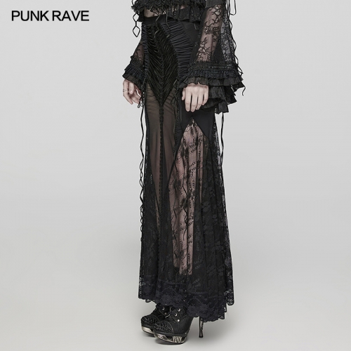Punk Rave WQ-682BQF Wrapped Buttocks Slimming Fishtail Silhouette Goth Sexy Wrapped Hip Long Skirt