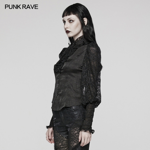 Punk Rave WY-1583CCF Lantern Sleeve Design Light Textured Woven Fabric And Lace Material Goth Gorgeous Shirt