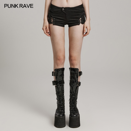 Punk Rave WK-616XDF Hollow Trapezoid Eyelet Design And Cross Decoration Low Waist Design Punk Low Waist Shorts