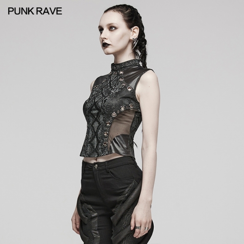 Punk Rave WT-849BXF Sexy Hollowed Out Embellished Waistline Zippered Back Punk Top