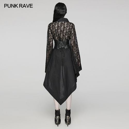 Punk Rave WY-1581XCF Irregular Hem Magnificent Collar Skull And Rose Pattern Lace And Inelastic Woven Fabric Punk Kimono