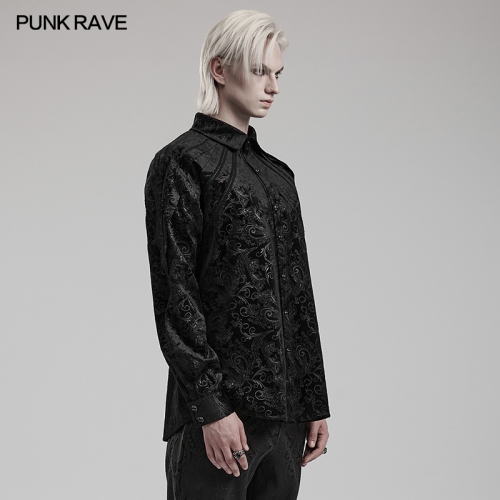 Punk Rave WY-1571CCM Exquisite Hand-Sewn Buckle Pleats Shoulders Design Embossed Pattern Printed Fabric Goth Embossed Pattern Shirt