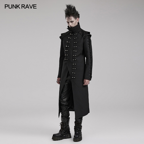 Punk Rave WY-1561MCM Distinctive Numerous Metal Rivets And Faux Leather Loops Horizontal Striped Cotton Fabric Cool Punk Padded Jacket