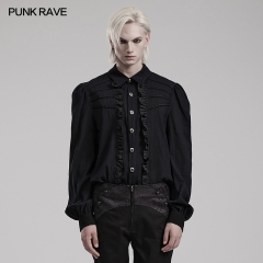 Punk Rave WY-1562CCM Fit Style Lightweight Crinkled Woven Fabric Goth Daily Shirt