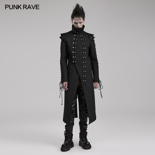Punk Rave WY-1561MCM Distinctive Numerous Metal Rivets And Faux Leather Loops Horizontal Striped Cotton Fabric Cool Punk Padded Jacket