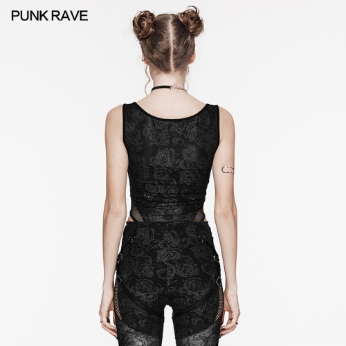 Punk Rave WT-871DQF High Crotch Iamond Mesh Splicing At The Waist For Sexy Punk Daily Bodysuit