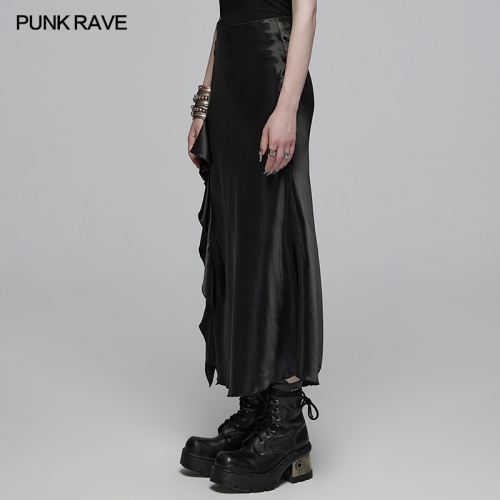 Punk Rave Soft Comfortable And Shiny Fabric Draping Cut Skirt Invisible Side Zipper