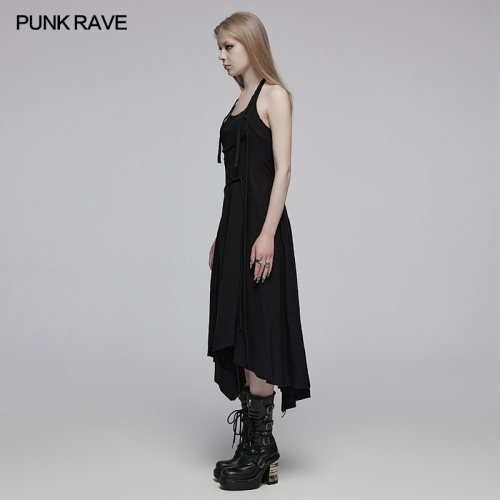 Punk Rave OPQ-185LQF Asymmetric Pointed Hem And Multiple Hanging Straps Irregular Patchwork Slip Long Dress