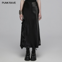Punk Rave Soft Comfortable And Shiny Fabric Draping Cut Skirt Invisible Side Zipper