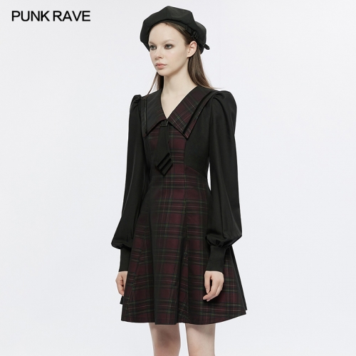 Punk Rave OPQ-1326LQF Long Lantern Sleeve Cuff Lapel Dress Collect Waist A Line Type