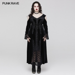 Punk Rave Adjustable Drawstring Large Sleeve Hollow Out Design Large V-Neck Goth Sexy Lace Dress