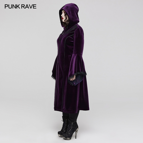 Punk Rave Plus Size DY-1510LCF Purple Adjustable Drawing Hat With Exquisite Mesh Lining Gorgeous Velvet Goth Coat