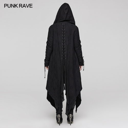 Punk Rave DY-1498ZCF Fully Open Draping Matching Fabric Double Layered Hooded Design Goth Decadent Long Coat
