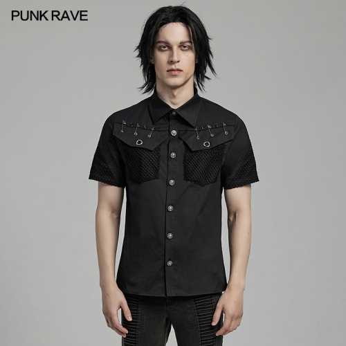 Punk Rave WY-1619CDM Unique Pocket Minimalist And Versatile Short Sleeved Shirt Style Punk Cool And Handsome Short Shirt