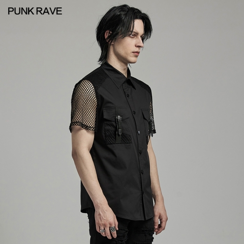 Punk Rave WY-1631CDM A Fitted Mesh Short Sleeved Shirt Silhouette Punk Men's Shirt