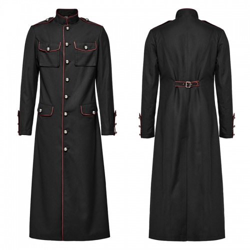 Punk Rave Long Jacket Design Features Red Edges Outlining A Handsome Silhouette Military Coat