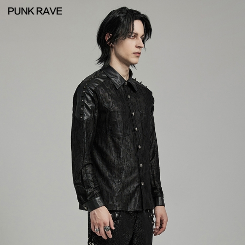 Punk Rave WY-1613CCM Micro Elastic Damaged Knitted And Rubberrized Fabric Minimalist Design Punk Handsome Spiked Shirt