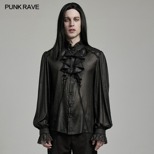 Punk Rave WY-1607CCM Non-Elastic Dark Print Fine Sparkling Pleated Chiffon Gentleman Luxurious Gothic Shirt