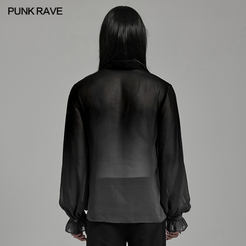 Punk Rave Gentleman Lantern Sleeves Classic Velvet Webbing Drawstring Gradient Color Goth Chiffon Shirt