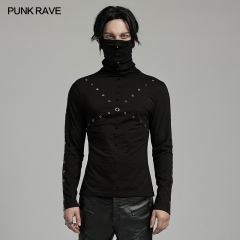 Punk Rave WT-898TCM Spikes And Eyelet Webbings Decoration Punk High Collar T-Shirt Punk Rave WT-898TCM Spikes And Eyelet Webbings Decoration Punk High Collar T-Shirt