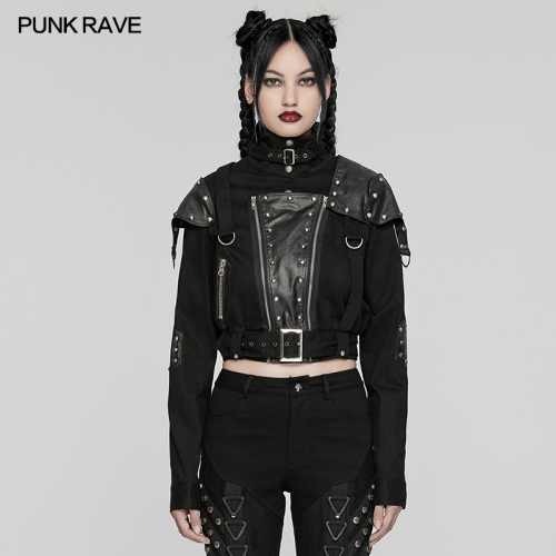 Stand Collar Loose And Short Silhouette Punk Military Style Short Jacket