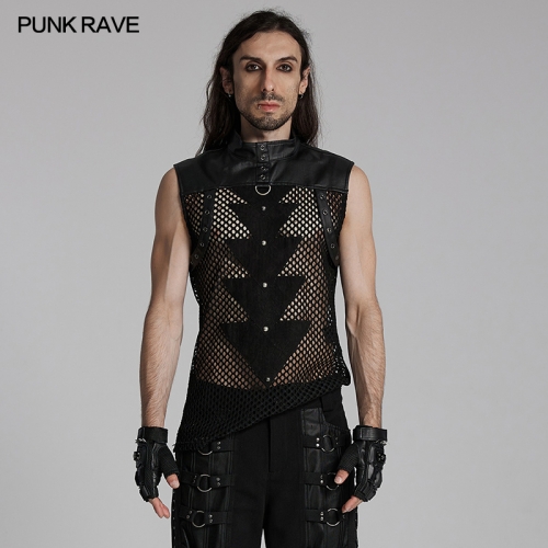 Punk Rave WT-938BXM Zipper On The Back Triangular Pieces Splicing Design Punk Personalized T-Shirt