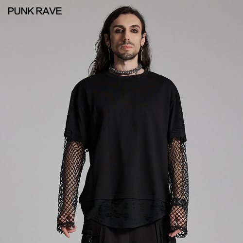Punk Rave WT-930TCM Strong Streetwear Style Simple And Loose Fit Punk Fake Two-Piece T-Shirt