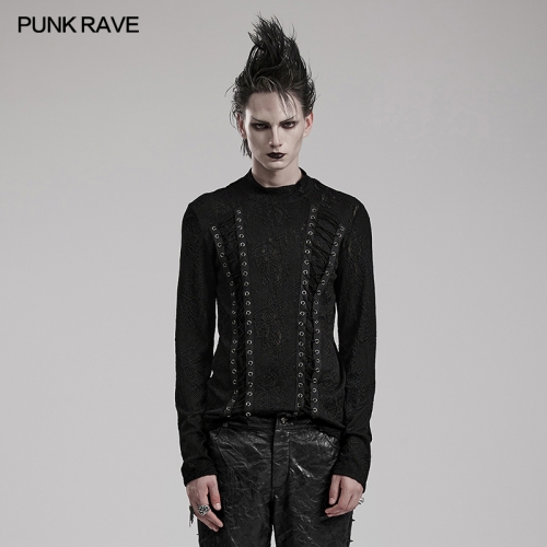 Punk Rave WT-826TCM Symmetrical Webbing Small Round Neck Goth T-Shirt