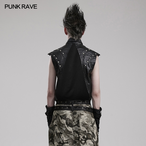 Punk Rave WT-824BXM Metal Semicircle Rivets Wide Shoulders Punk Perspective Vest