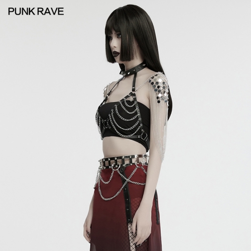 Punk Rave WS-732LHF Classic Halter Neck With Spikes Punk Sexy Chain Harness