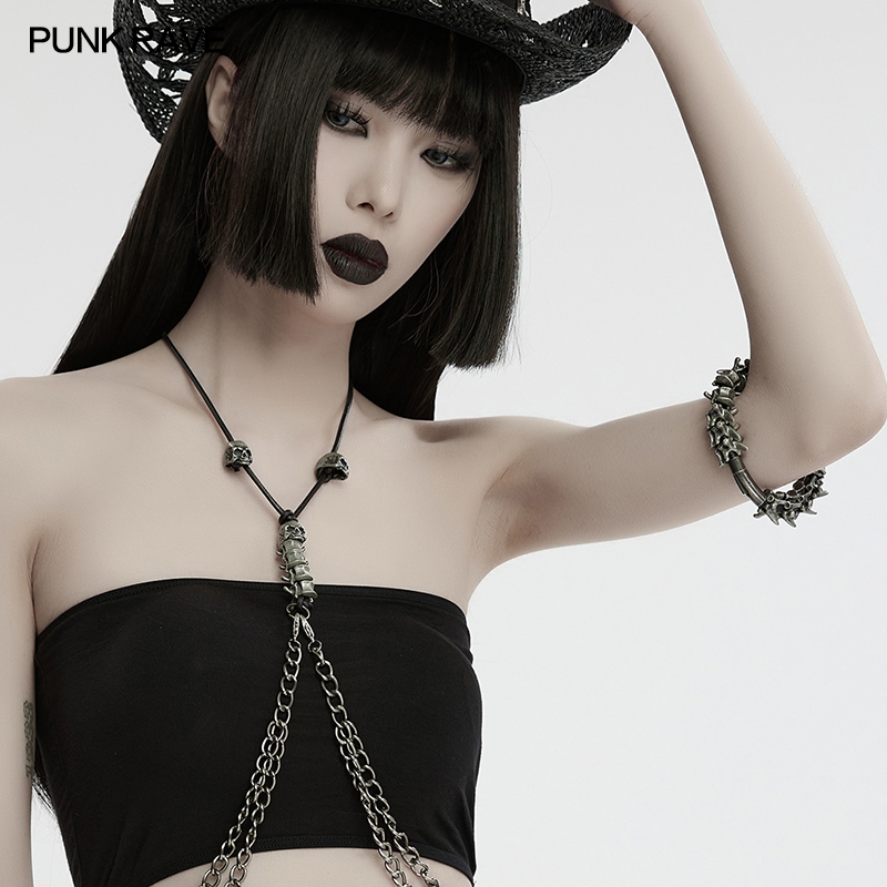 Punk Rave Magnetic Buckle Design Alloy Material Punk Skeleton Bracelet