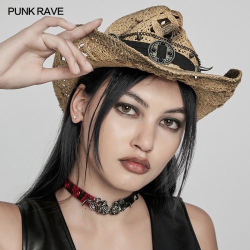 Punk Rave Hollow Jacquard Distressed Craftsmanship Punk Personalized Denim Hat