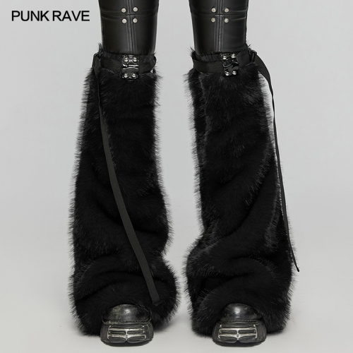 Punk Rave WS-672JTF Shiny Patent Leather And Semi-Circular Rivets Punk Handsome Short Pur Leg Warmers