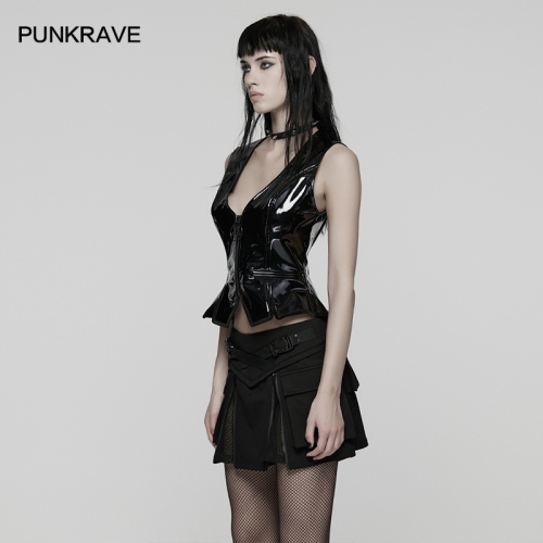 Punk Rave WY-1813MJF Hollow Star Pendant Dark Goth Patent Leather Vest