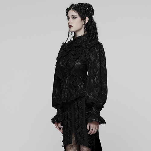 Punk Rave WY-1820CCF Adjustable Drawstring Layered Lace Pleats Goth Gorgeous Layered Shirt