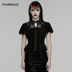 Punk Rave WT-1076TDF Exquisite Perspective Embroidered Collar Goth Gorgeous Rose Top
