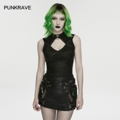 Punk Rave WT-1077BXF Stand Collar With Decorative Chain Badge Punk Hollow Studded Vest