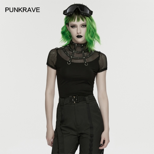 Punk Rave WT-1066TDF Personalized Stand Up Collar Punk Cage Visual T-Shirt