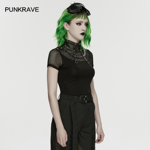 Punk Rave WT-1066TDF Personalized Stand Up Collar Punk Cage Visual T-Shirt