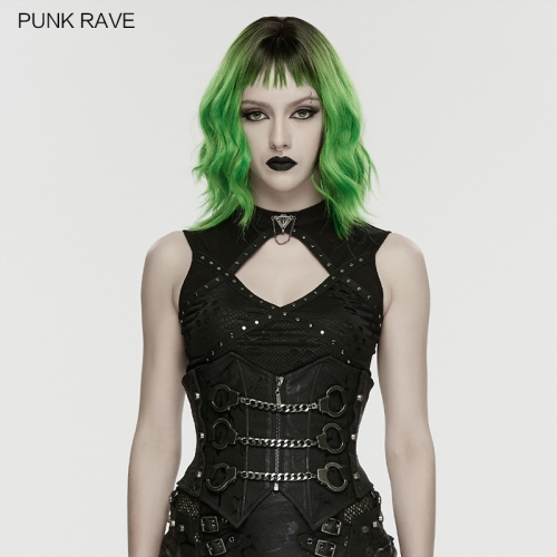 Punk Rave WS-880YDF Eye-Catching Metal Handcuffs And Thick Chains Punk Handcuffs Chain Corset