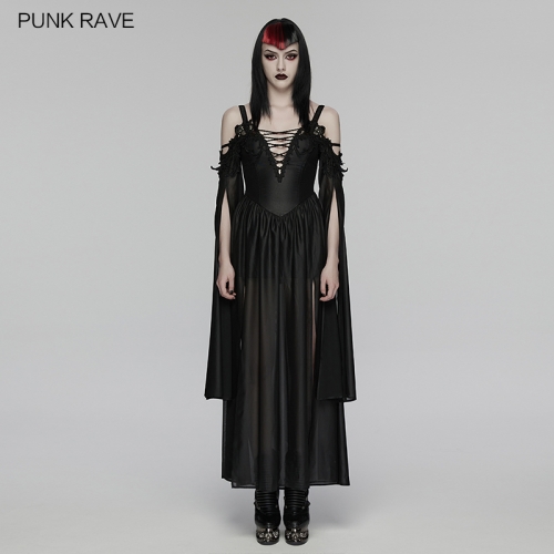 Punk Rave WQ-932LQF Drawstring Irregular Hem Design Punk Fish Scale Mesh Dress