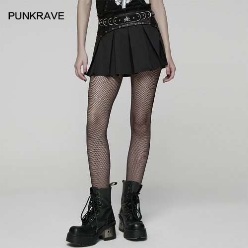 Punk Rave WQ-914BQF\ Invisible Side Zipper Punk Hand-Pleated A-Line Mini Skirt