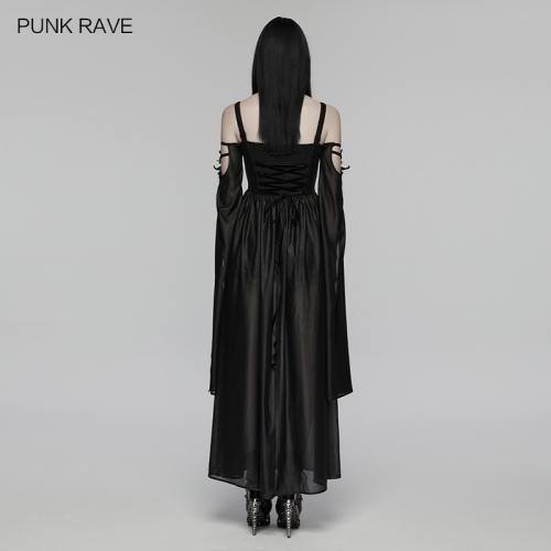 Punk Rave WQ-932LQF Drawstring Irregular Hem Design Punk Fish Scale Mesh Dress