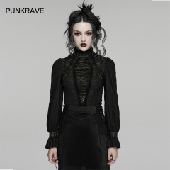 Punk Rave WY-1895CCF Elastic Textured Striped Knited Fabric Goth Visual Pullover Shirt