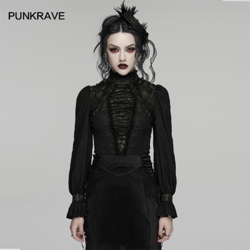 Punk Rave WY-1895CCF Elastic Textured Striped Knited Fabric Goth Visual Pullover Shirt